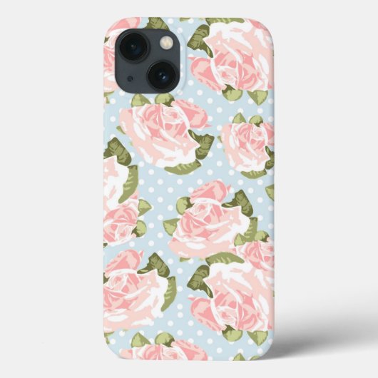 青い水玉模様が付いている美しいばら色パターン Case-Mate iPhoneケース (裏面)