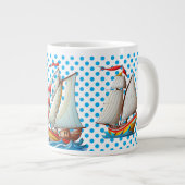 青い水玉模様と帆船の巨大コーヒーマグ ジャンボコーヒーマグカップ (正面右)