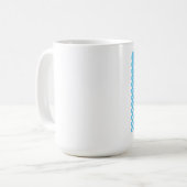 青い水玉模様にピンクとオレンジのユニコーン コーヒーマグカップ (正面左)