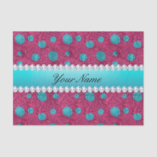 青い水玉模様のショッキングピンクののどのダイヤモンド 薄葉紙 (正面)