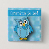 青い水玉模様のフクロウ|のベビーシャワーのテーマ 缶バッジ (正面)