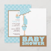 青い水玉模様のベビーシャワー招待状 招待状 (正面/裏面)