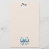 青い水玉模様のリボン便箋 便箋 (正面)