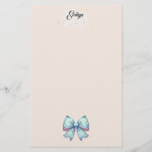 青い水玉模様のリボン便箋 便箋 (正面)