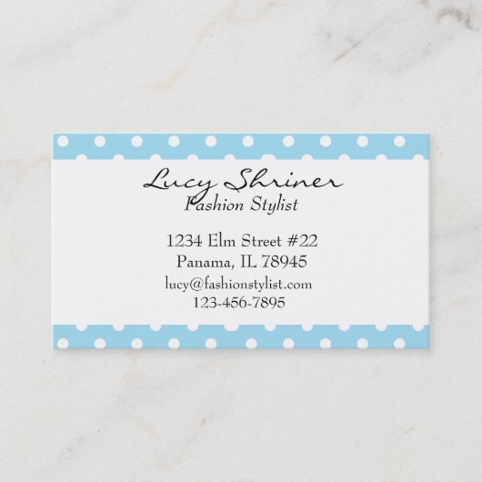 青い水玉模様のレトロのスタイルのファッションカード 名刺 (正面)