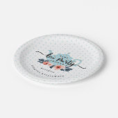 青い水玉模様のヴィンテージの花のティーポットのベビーシャワー ペーパープレート (アングル)