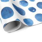 青い水玉模様の水色。ネイビーモダンパターン ラッピングペーパー (ロールコーナー)