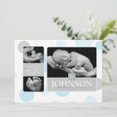 青い水玉模様の誕生の発表の写真カード 案内状 (スタンド正面)