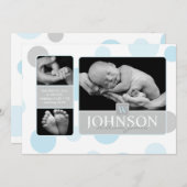 青い水玉模様の誕生の発表の写真カード 案内状 (正面/裏面)