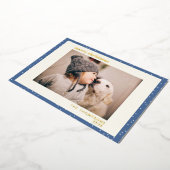 青い水玉模様の雪のシンプルな写真 ゴールド 箔シーズンカード (回転した状態)