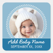 青い水玉模様フォトフレームのお知らせ スクエアシール (正面)