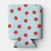 青い水玉模様背景のトマトパターン 缶クーラー (裏面)