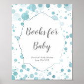 青い水玉模様赤ちゃんシャワーのサイン、ベビー用の本 ポスター (正面)