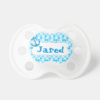 青い水玉模様、いかりの名札Binky おしゃぶり