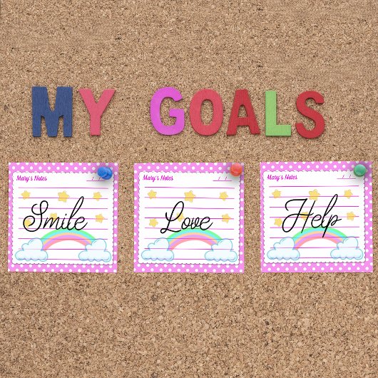 青い水玉模様、かわいい星と虹3" x 3" ポストイット