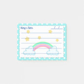 青い水玉模様、かわいい星と虹4" x 3" ポストイット (正面)