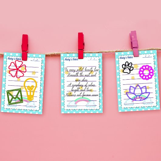 青い水玉模様、かわいい星と虹4" x 6" ポストイット