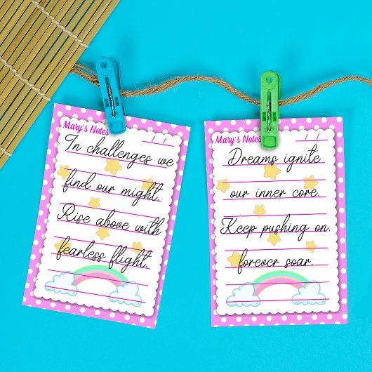 青い水玉模様、かわいい星と虹4" x 6" ポストイット