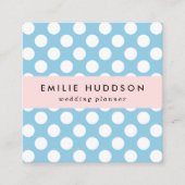 青い水玉模様、水玉模様パターン、ドット点々のある、 スクエア名刺 (正面)