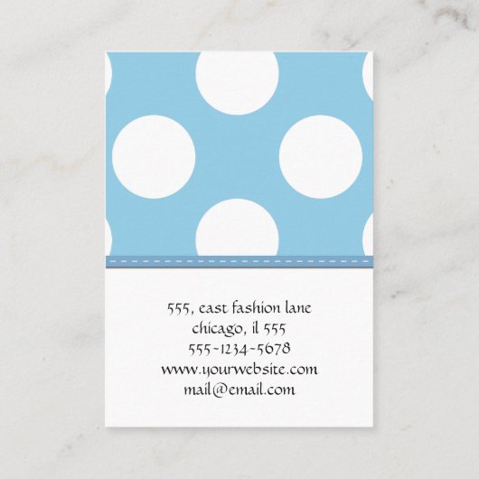 青い水玉模様、水玉模様パターン、ドット点々のある、 名刺 (裏面)