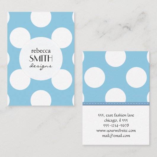 青い水玉模様、水玉模様パターン、ドット点々のある、 名刺 (正面/裏面)
