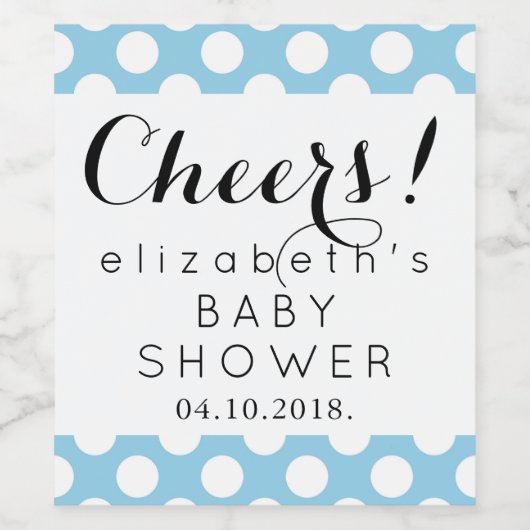 青い水玉模様、水玉模様パターン、ベビーシャワー ワインラベル (シングルラベル)