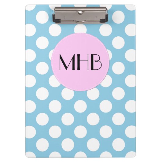 青い水玉模様、水玉模様パターン、モノグラム クリップボード (正面)