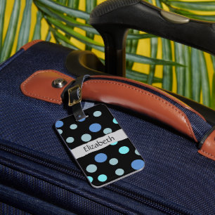 青い水玉模様、水玉模様パターン、名前 ラゲッジタグ