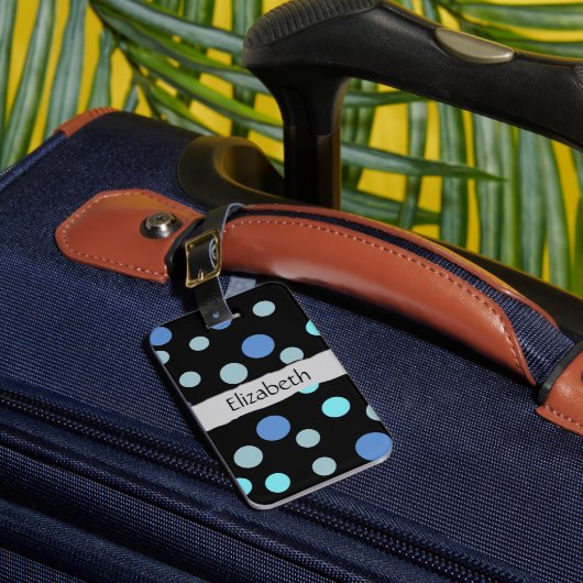 青い水玉模様、水玉模様パターン、名前 ラゲッジタグ (正面インサイチュ1)