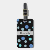 青い水玉模様、水玉模様パターン、名前 ラゲッジタグ (正面縦)