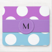 青い水玉模様、紫の水玉模様、ドット、モノグラム マウスパッド (正面)