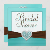 青い水白い宝石のハートのブライダルシャワーの招待 招待状 (正面/裏面)