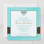 青い水白い宝石のハートのブライダルシャワーの招待 招待状 (裏面)