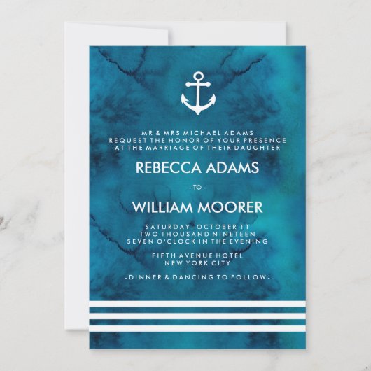 青い水航海の色結婚の 招待状 (正面)