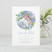 青い水色あじさい写真デートのカードを保存 セーブザデート (スタンド正面)