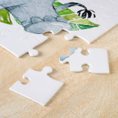 青い水色かわいいサファリジャングル動物 ジグソーパズル (側面)