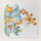 青い水色かわいいサファリジャングル動物 ジグソーパズル (横)