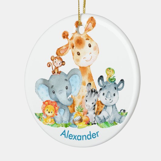 青い水色かわいいサファリジャングル動物 セラミックオーナメント (左)