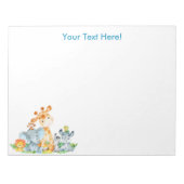 青い水色かわいいサファリジャングル動物 ノートパッド (正面)