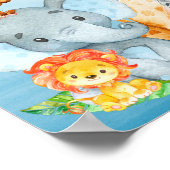 青い水色かわいいサファリジャングル動物 ポスター (角)