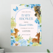 青い水色かわいい動物の花赤ちゃんシャワー 招待状