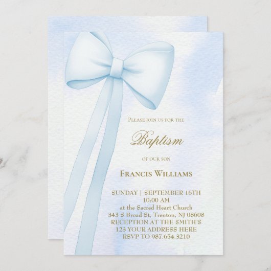 青い水色で弓を引く | バプテスマ 招待状 (正面/裏面)