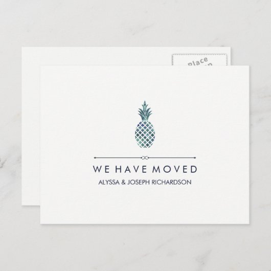 青い水色で新しいアドレスを見るパイナップル 案内ポストカード (正面/裏面)