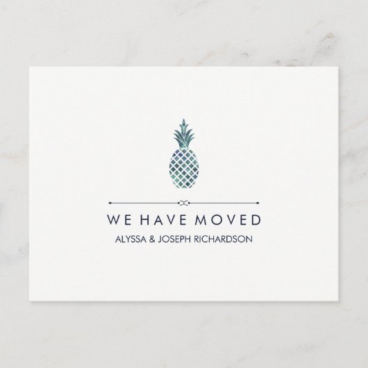 青い水色で新しいアドレスを見るパイナップル 案内ポストカード (正面)