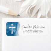 青い水色とクロスバプテスマ共同体 ラベル (インサイチュ)