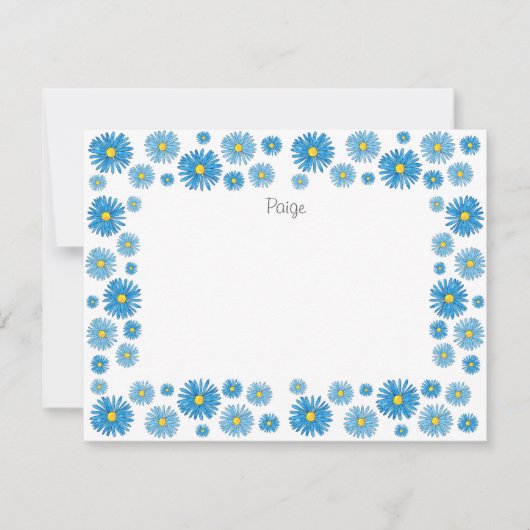 青い水色とペンアスターのガーランドフレーム ノートカード (正面)