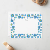 青い水色とペンアスターのガーランドフレーム ノートカード (正面/裏面インサイチュ)