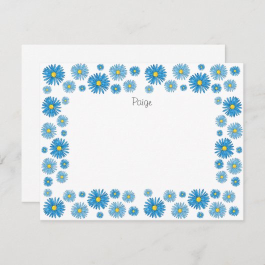 青い水色とペンアスターのガーランドフレーム ノートカード (正面/裏面)