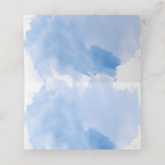 青い水色と木の冬の結婚式のエスコートカード プレイスカード (内部開封)