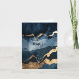 青い水色と金ゴールド サンキューカード